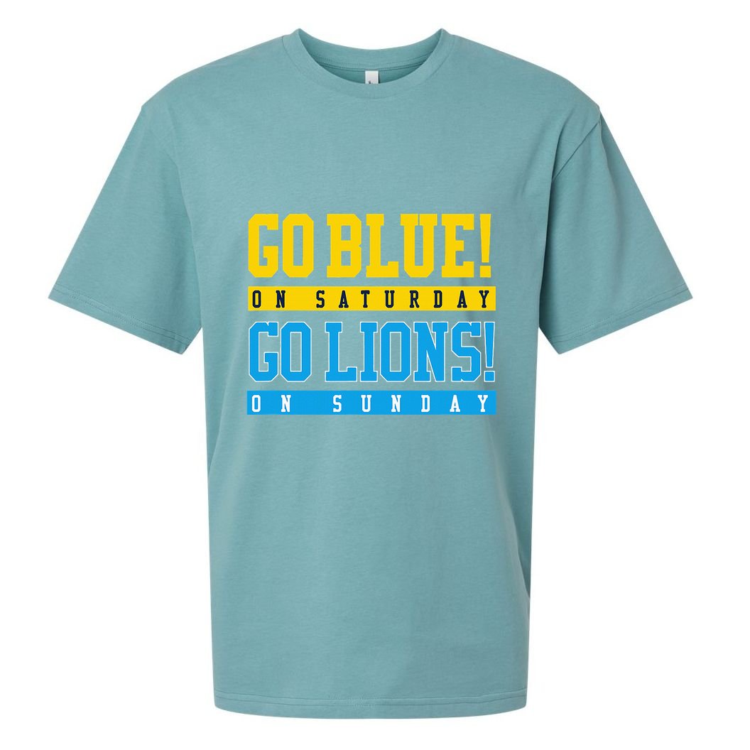 Go Blue! On Saturday Go Lions! On Sunday Football Fan Sueded Cloud Jersey T-Shirt