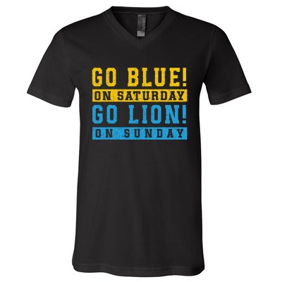 Go Blue On Saturday Go Lion On Sunday V-Neck T-Shirt