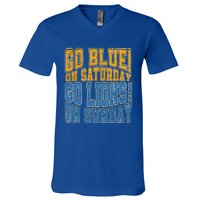 Go Blue On Saturday Go Lion On Sunday Football Fan V-Neck T-Shirt