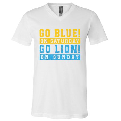 Go Blue On Saturday Go Lion On Sunday V-Neck T-Shirt