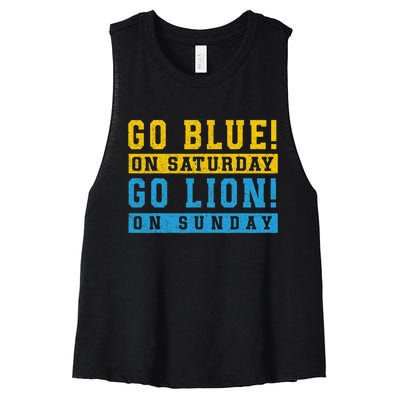 Go Blue On Saturday Go Lion On Sunday Women's Racerback Cropped Tank