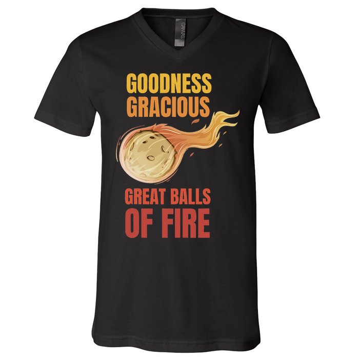 Great Balls Of Fire Funny Flaming Meteor Comet Asteroid V-Neck T-Shirt