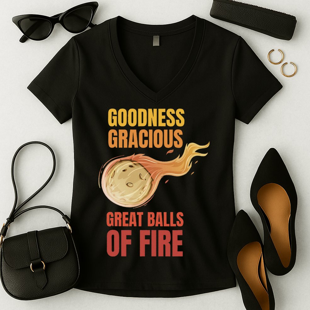 Great Balls Of Fire Funny Flaming Meteor Comet Asteroid Women's V-Neck T-Shirt