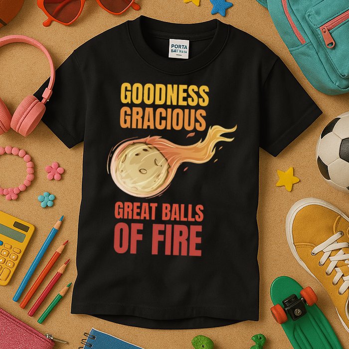 Great Balls Of Fire Funny Flaming Meteor Comet Asteroid Kids T-Shirt