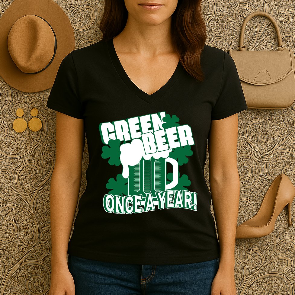 Green Beer Once A Year St Patrick's Day Women's V-Neck T-Shirt