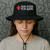 Give Blood Play Rugby Player Funny Rugger League Union Bucket Hat