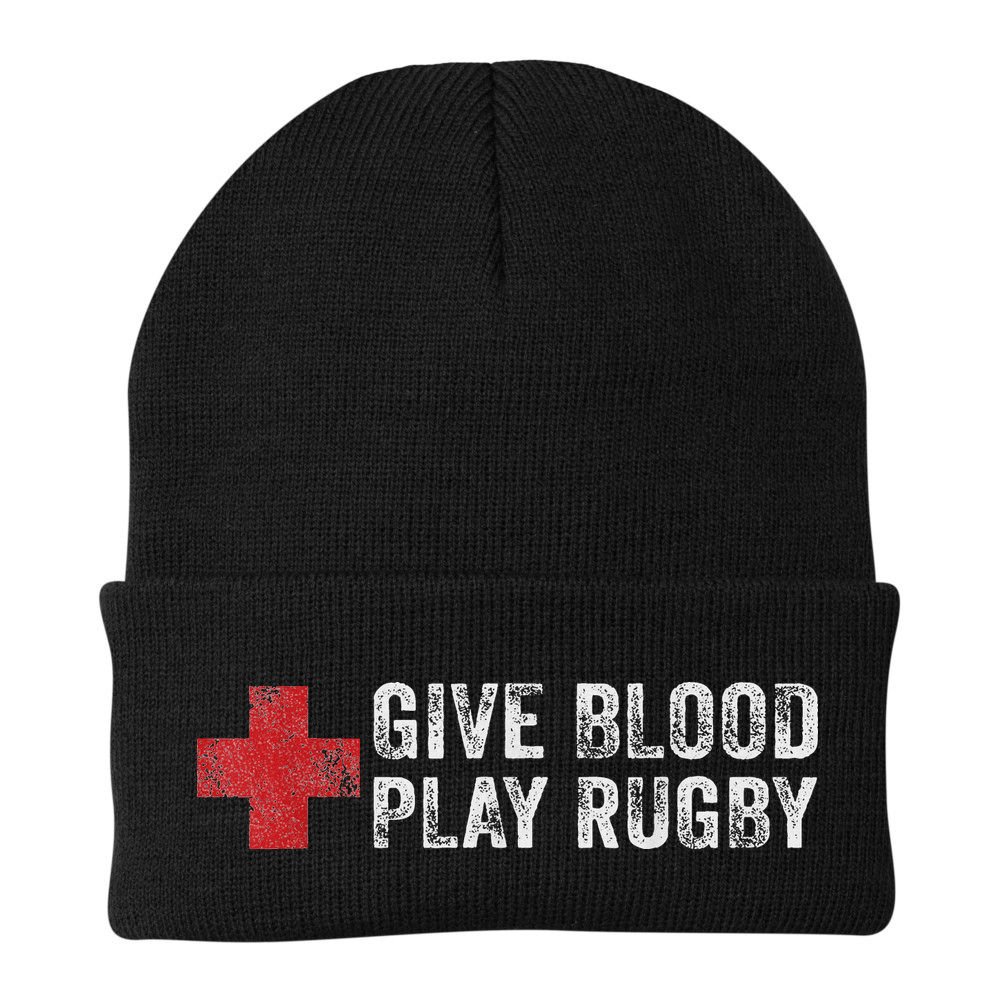 Give Blood Play Rugby Player Funny Rugger League Union Beanie