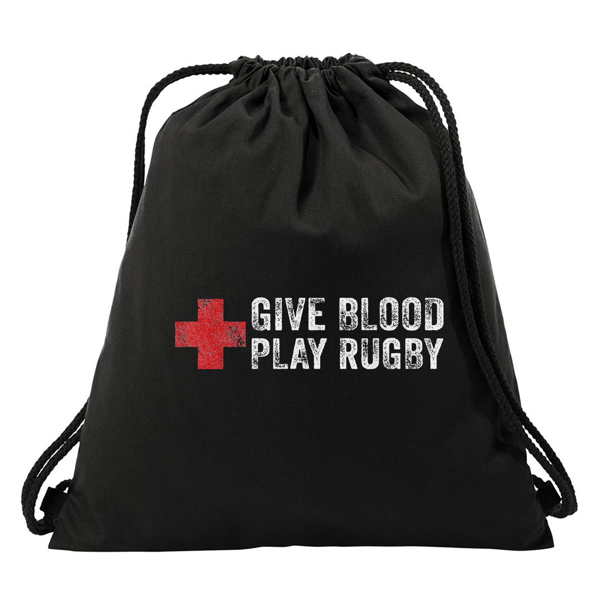 Give Blood Play Rugby Player Funny Rugger League Union Drawstring Bag