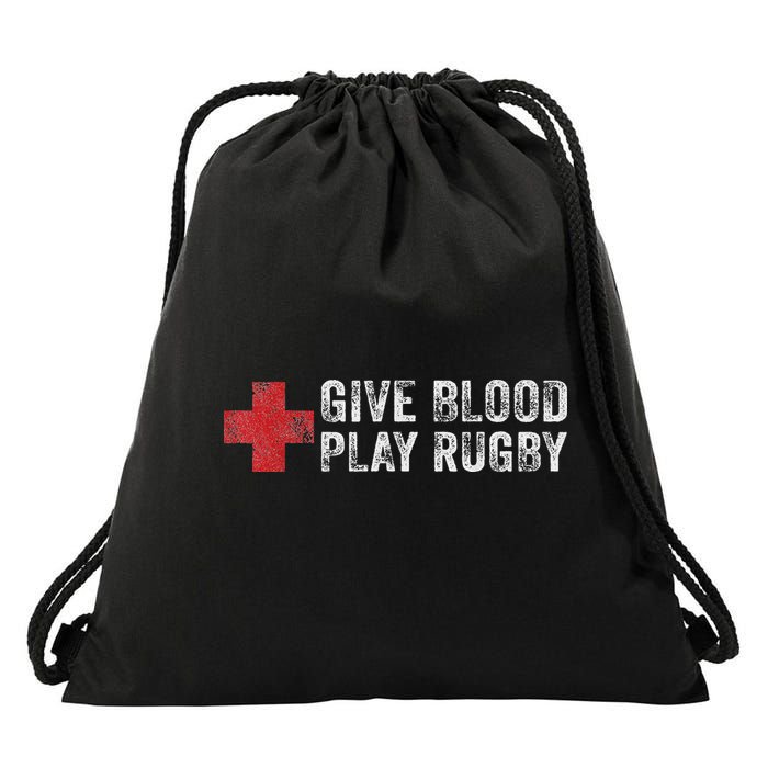 Give Blood Play Rugby Player Funny Rugger League Union Drawstring Bag
