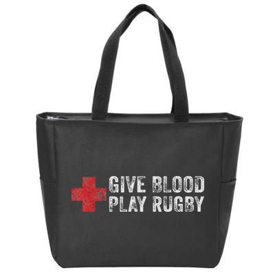 Give Blood Play Rugby Player Funny Rugger League Union Zip Tote Bag
