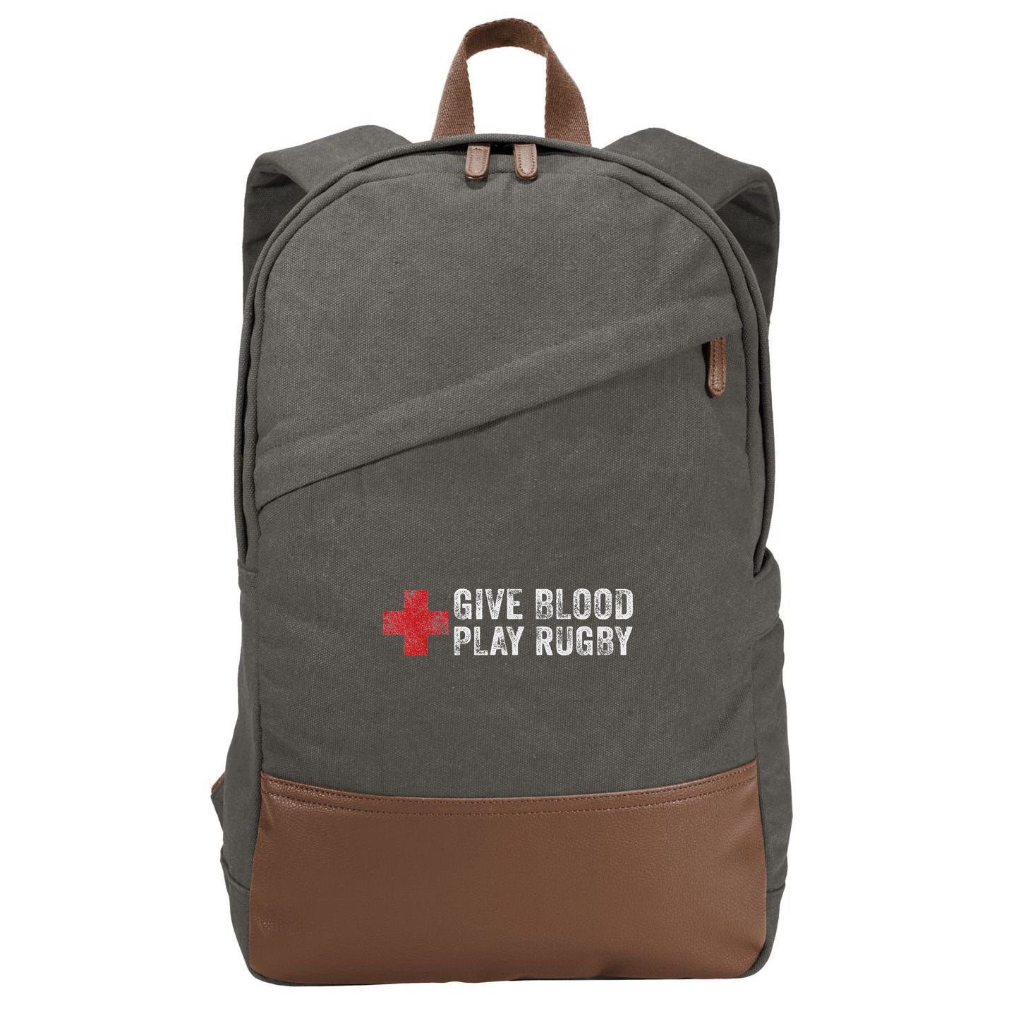 Give Blood Play Rugby Player Funny Rugger League Union Cotton Canvas Backpack