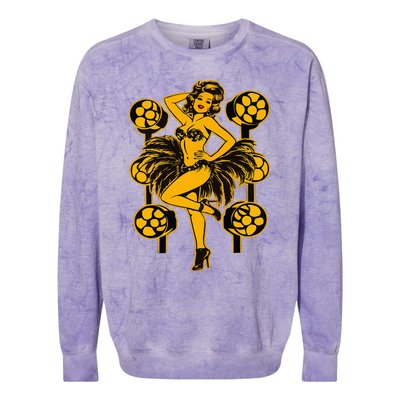 Golden Burlesque Pinup Girl With Spotlight Colorblast Crewneck Sweatshirt