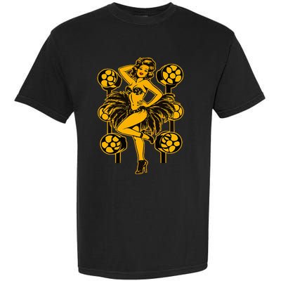 Golden Burlesque Pinup Girl With Spotlight Garment-Dyed Heavyweight T-Shirt