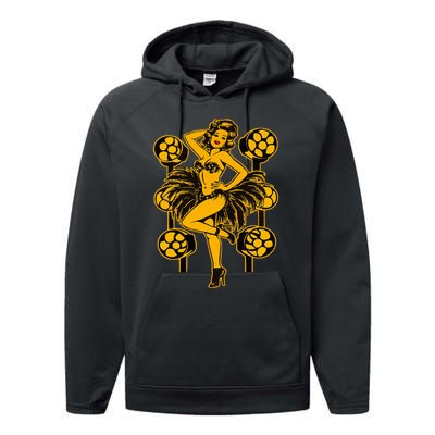 Golden Burlesque Pinup Girl With Spotlight Performance Fleece Hoodie