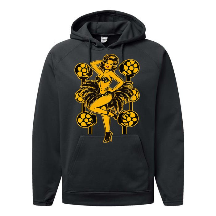 Golden Burlesque Pinup Girl With Spotlight Performance Fleece Hoodie