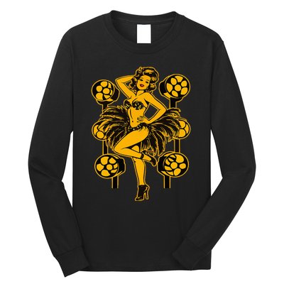 Golden Burlesque Pinup Girl With Spotlight Long Sleeve Shirt