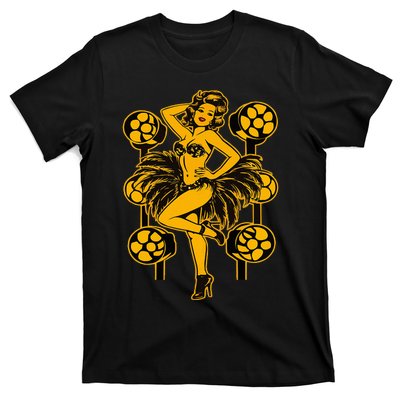 Golden Burlesque Pinup Girl With Spotlight T-Shirt