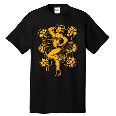 Golden Burlesque Pinup Girl With Spotlight Tall T-Shirt