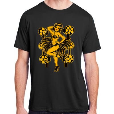 Golden Burlesque Pinup Girl With Spotlight Adult ChromaSoft Performance T-Shirt