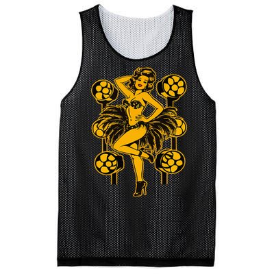 Golden Burlesque Pinup Girl With Spotlight Mesh Reversible Basketball Jersey Tank