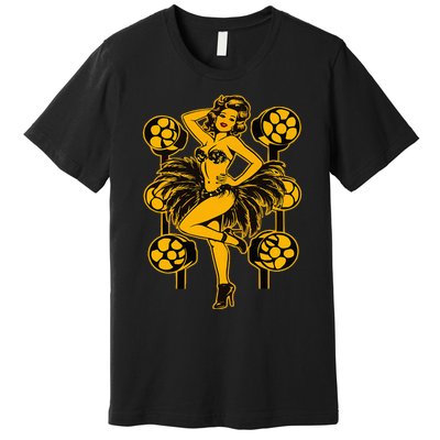 Golden Burlesque Pinup Girl With Spotlight Premium T-Shirt