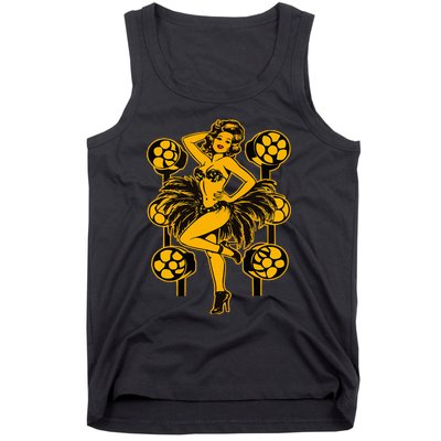 Golden Burlesque Pinup Girl With Spotlight Tank Top