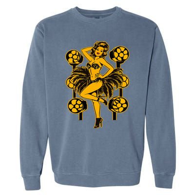 Golden Burlesque Pinup Girl With Spotlight Garment-Dyed Sweatshirt