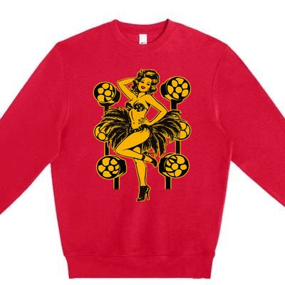 Golden Burlesque Pinup Girl With Spotlight Premium Crewneck Sweatshirt