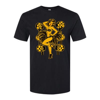 Golden Burlesque Pinup Girl With Spotlight Softstyle CVC T-Shirt