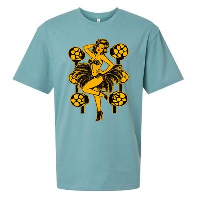 Golden Burlesque Pinup Girl With Spotlight Sueded Cloud Jersey T-Shirt