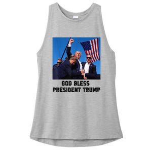 God Bless President Trump Donald Trump 2024 Ladies PosiCharge Tri-Blend Wicking Tank