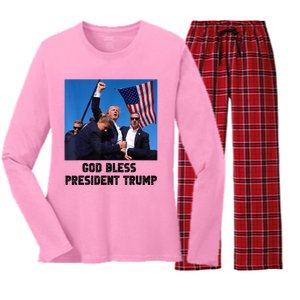 God Bless President Trump Donald Trump 2024 Women's Long Sleeve Flannel Pajama Set 