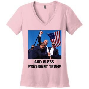 God Bless President Trump Donald Trump 2024 Women's V-Neck T-Shirt