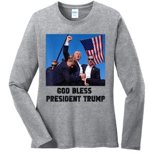 God Bless President Trump Donald Trump 2024 Ladies Long Sleeve Shirt