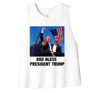 God Bless President Trump Donald Trump 2024 Women's Racerback Cropped Tank