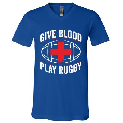 Give Blood Play Rugby Gift 21219 V-Neck T-Shirt