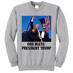 God Bless President Trump Donald Trump 2024 Tall Sweatshirt