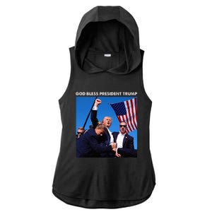 God Bless President Trump Shooting At Donald Trump Rally Ladies PosiCharge Tri-Blend Wicking Draft Hoodie Tank