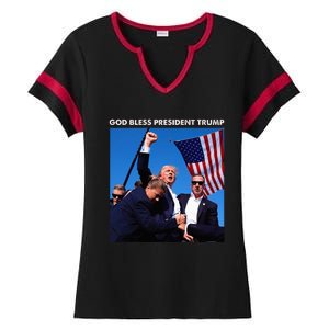 God Bless President Trump Shooting At Donald Trump Rally Ladies Halftime Notch Neck Tee