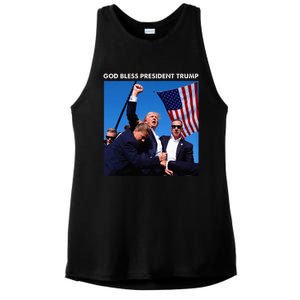 God Bless President Trump Shooting At Donald Trump Rally Ladies PosiCharge Tri-Blend Wicking Tank