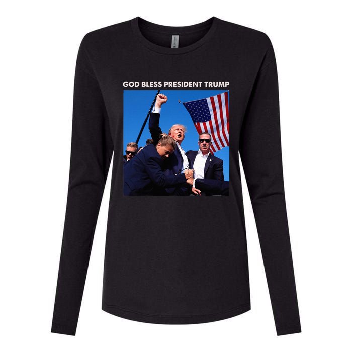 God Bless President Trump Shooting At Donald Trump Rally Womens Cotton Relaxed Long Sleeve T-Shirt