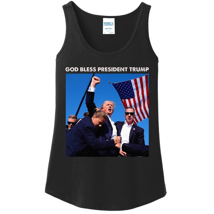 God Bless President Trump Shooting At Donald Trump Rally Ladies Essential Tank