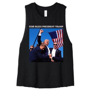 God Bless President Trump Shooting At Donald Trump Rally Women's Racerback Cropped Tank