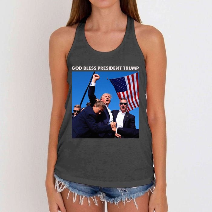 God Bless President Trump Shooting At Donald Trump Rally Women's Knotted Racerback Tank