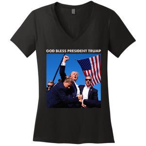 God Bless President Trump Shooting At Donald Trump Rally Women's V-Neck T-Shirt