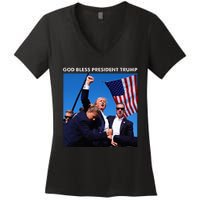 God Bless President Trump Shooting At Donald Trump Rally Women's V-Neck T-Shirt