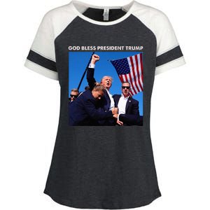 God Bless President Trump Shooting At Donald Trump Rally Enza Ladies Jersey Colorblock Tee