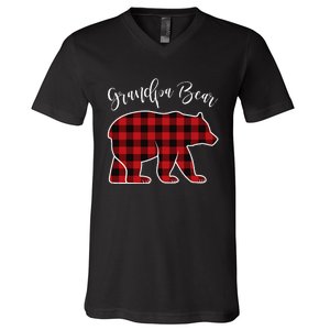 Grandpa Bear Pajama Red Buffalo Xmas Funny Family Christmas V-Neck T-Shirt