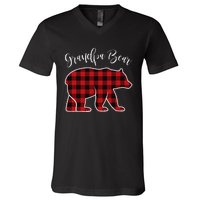 Grandpa Bear Pajama Red Buffalo Xmas Funny Family Christmas V-Neck T-Shirt