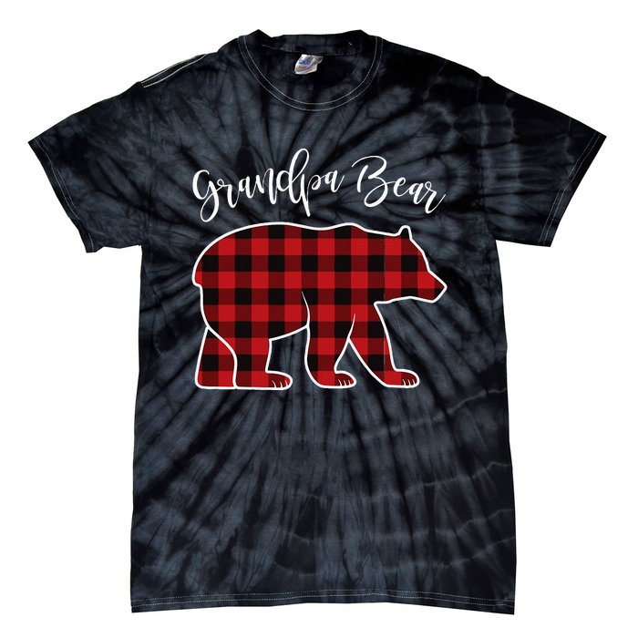 Grandpa Bear Pajama Red Buffalo Xmas Funny Family Christmas Tie-Dye T-Shirt